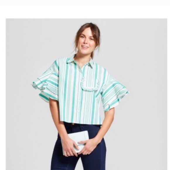 a new day Tops - A New Day NWT Ruffle Stripe Blouse Sz XS